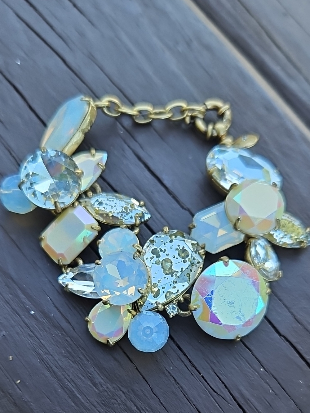 J. Crew Gold-Tone Iridescent Crystal Statement Bracelet - White/Opal